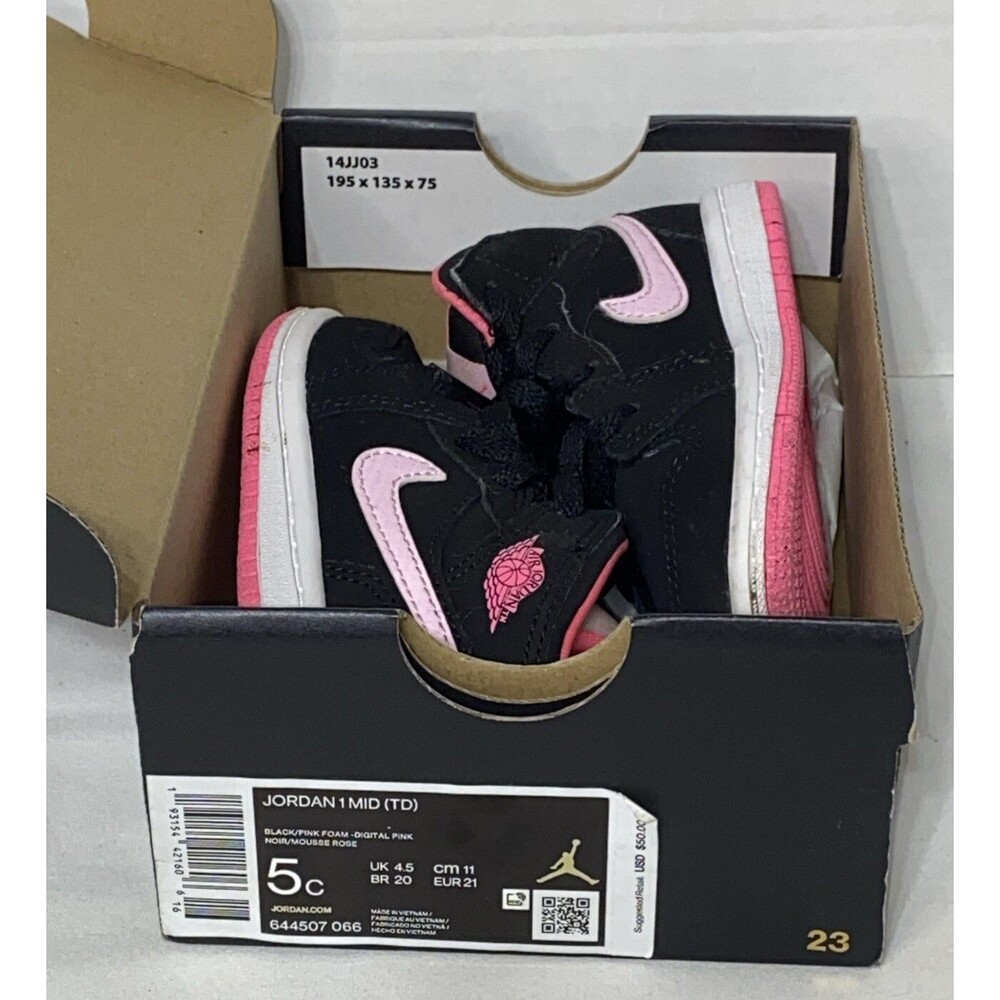 Nike Air Jordan 1 Mid Kids Size 5C Retro Black Digital Pink Sneakers 644507-066